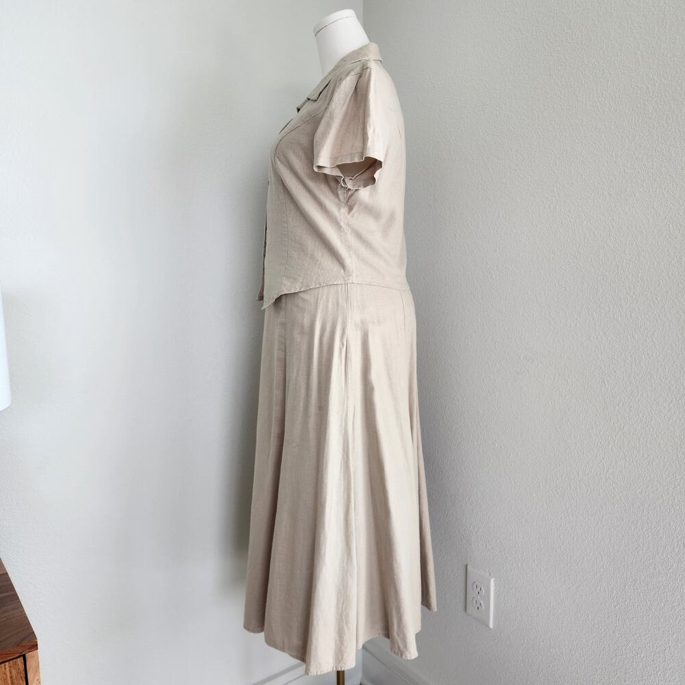 Vintage 90s Linen Blend Two Piece Skirt Set Collared Button Down Top Prairie L - Picture 4 of 14
